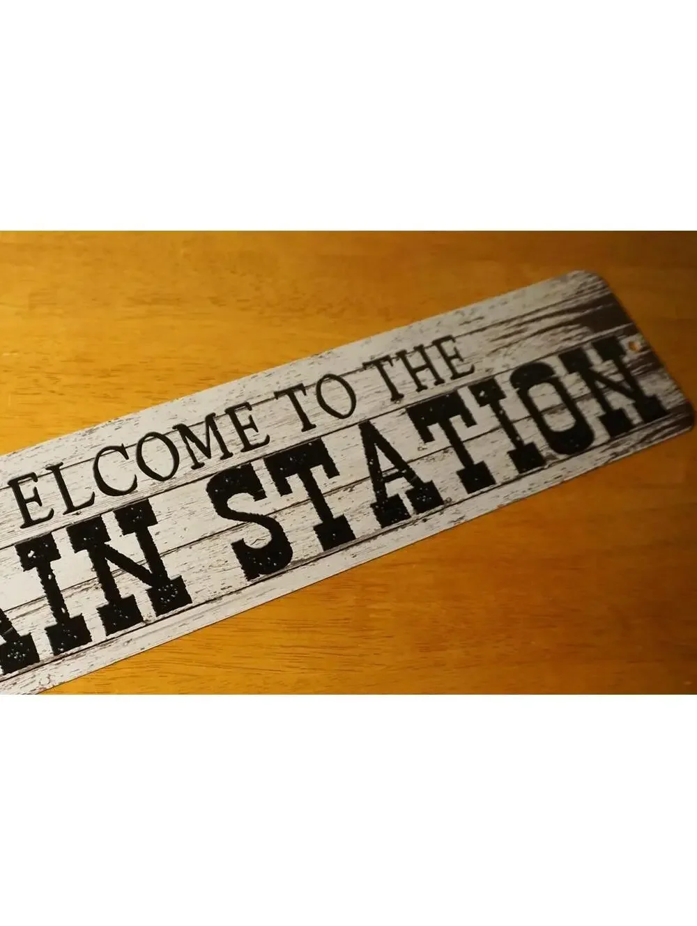 WELCOME TO THE TRAIN STATION Metal Sign Vintage Style Wood Grain Old West Decor